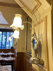 Lamp at Polidor, historic restaurant in Paris