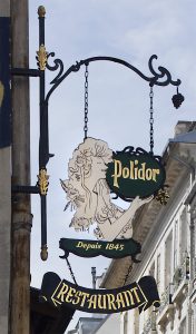 Enseigne du Polidor, restaurant pas cher et historique de Paris